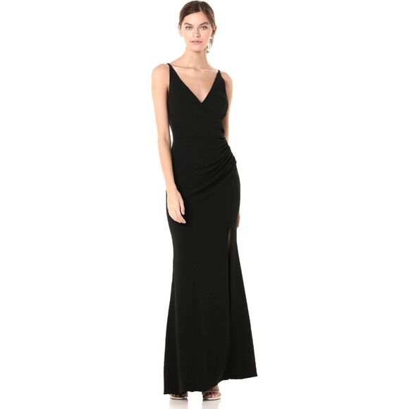 Dress the Population Dresses & Skirts - Dress the Population Women's Jordan Plunging Drape Front Sleeveless Long Gown, M